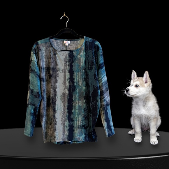 LuLaRoe Teal Print Dolman Sleeve Top - Picture 13 of 13